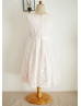 Ivory Lace Pink Lining Knee Length Flower Girl Dress 